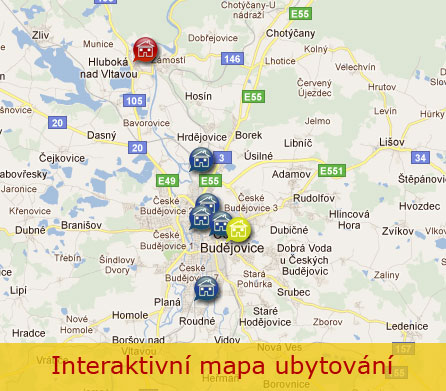 Interaktivní mapa Ubytování České Budějovice