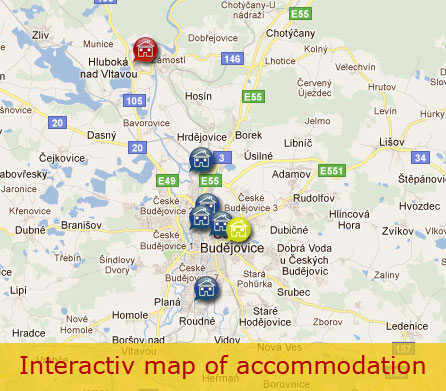 Interactiv map - Accommodation Ceske Budejovice